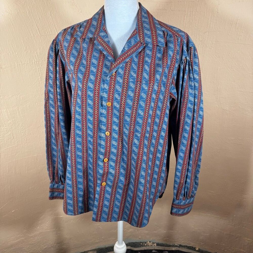 Vintage Ralph Lauren Country Womens Striped Button Up Shirt Blue Red Size 12 - Picture 2 of 5